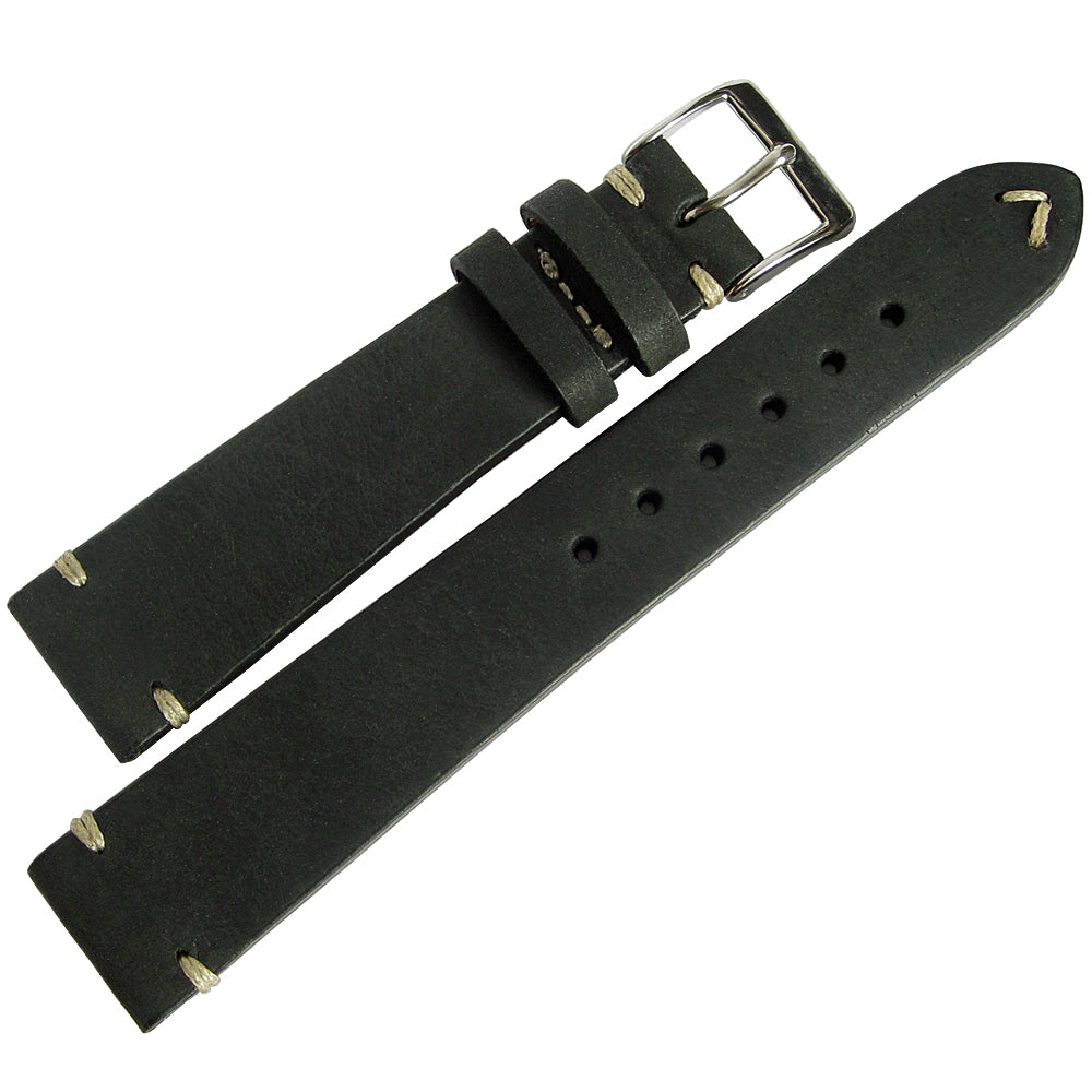 Fluco Hunter Black Leather Watch Strap - Holben's Fine Watch Bands