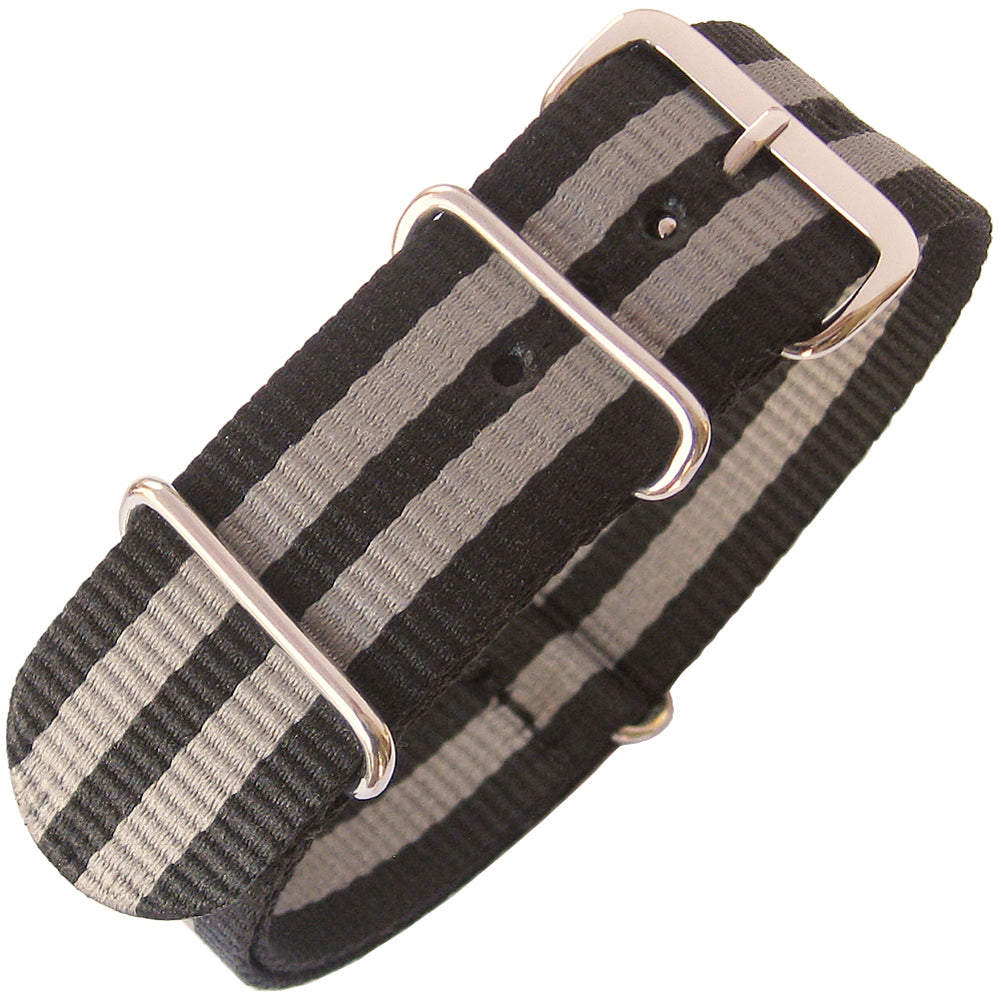 Fluco Two-Piece Black Grey Stripe Nylon Watch Strap - Holben's Fine Watch Bands