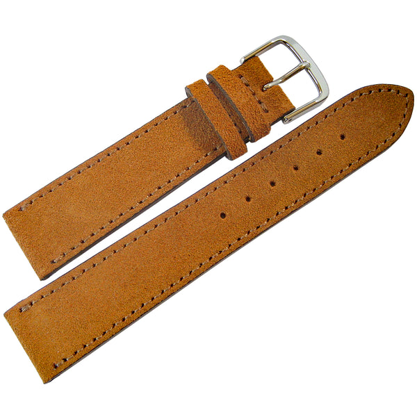 Fluco Nizza Cognac Suede Leather Watch Strap - Holben's Fine Watch Bands