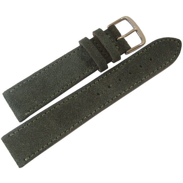 Fluco Nizza Forest Green Suede Leather Watch Strap - Holben's Fine Watch Bands