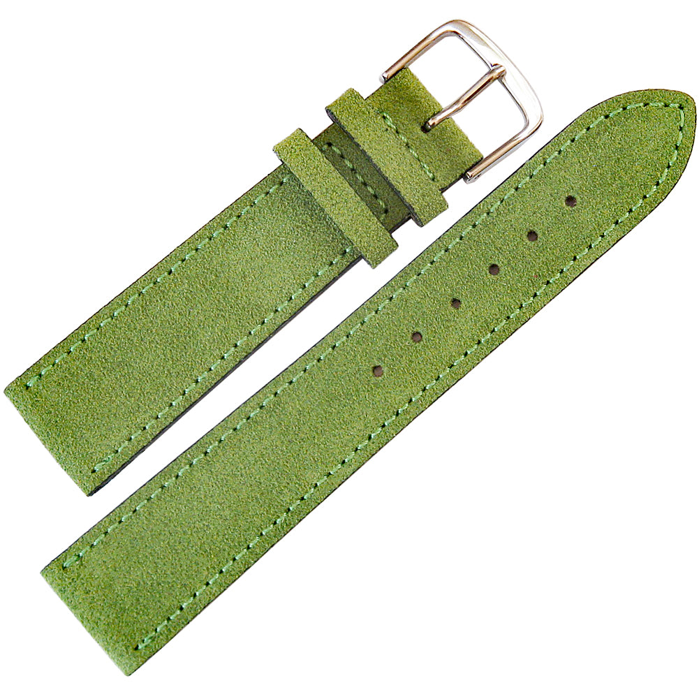 Fluco Nizza Kermit Green Suede Leather Watch Strap - Holben's Fine Watch Bands