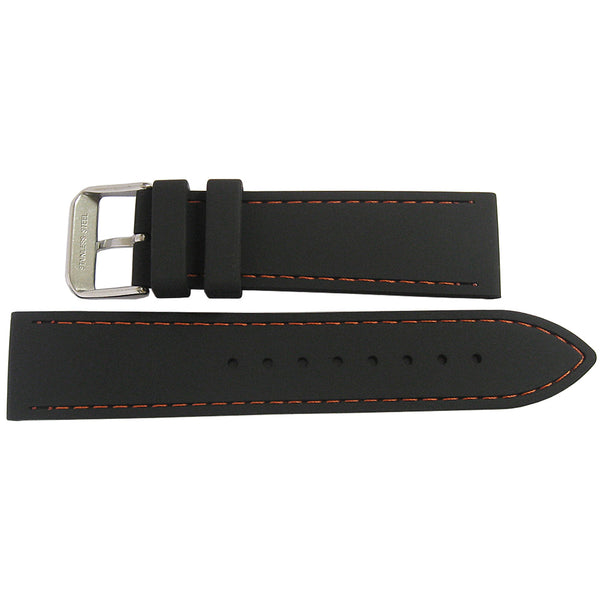 Fluco Tropic Silicone Rubber Watch Strap Black Orange-Stitch-Holben's Fine Watch Bands