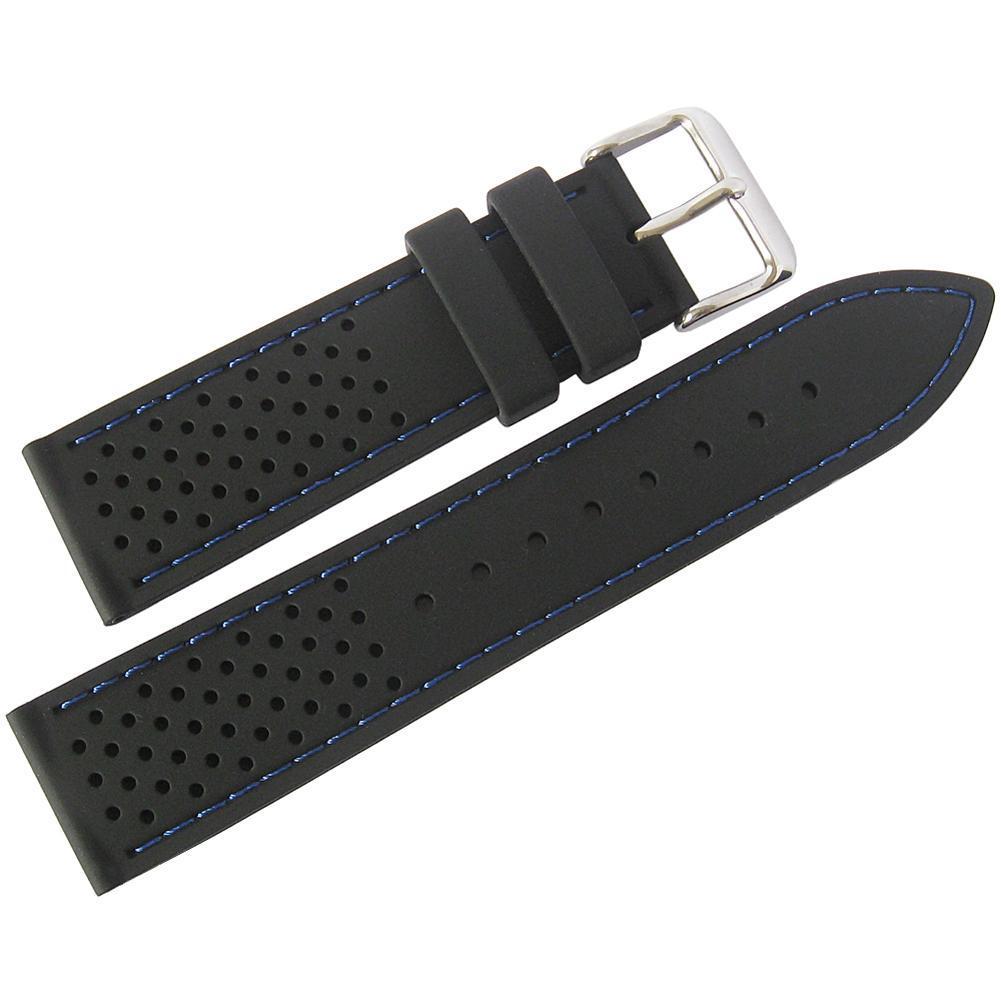 Fluco Tropic Silicone Rubber Watch Strap Black Blue-Stitch-Holben's Fine Watch Bands