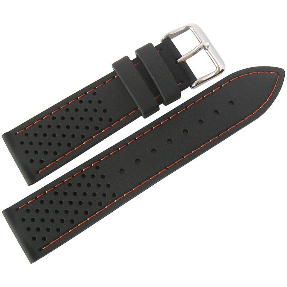 Fluco Tropic Silicone Rubber Watch Strap Black Orange-Stitch-Holben's Fine Watch Bands