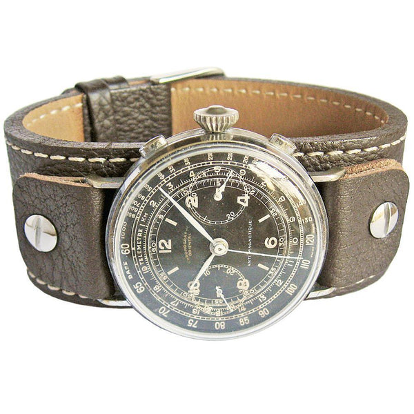 Wide watch strap distressed leather, Bund strap brown, cuff watch band,  20-26mm 