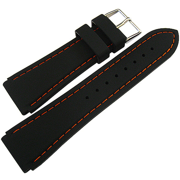 Hadley-Roma MS3345 Silicone Rubber Black Orange Stitch Watch Strap | Holben's
