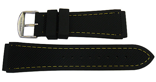 Hadley-Roma MS3345 Silicone Rubber Black Yellow Stitch Watch Strap | Holben's
