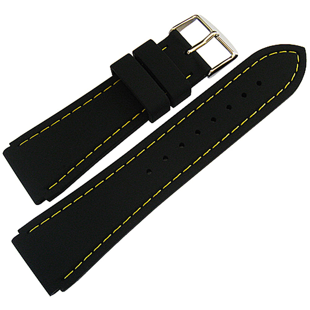 Hadley-Roma MS3345 Silicone Rubber Black Yellow Stitch Watch Strap | Holben's