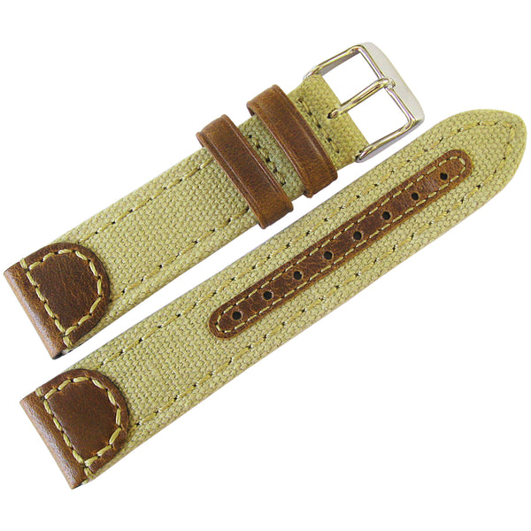 Hadley-Roma MS 868 Canvas and Leather Khaki Watch Strap | Holben's