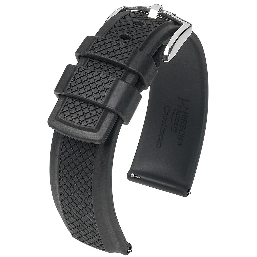 Hirsch Accent Black Rubber Watch Strap-Holben's Fine Watch Bands