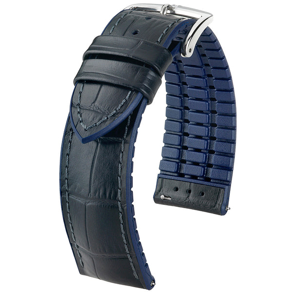 Hirsch Andy Performance Alligator Black Blue Leather Watch Strap-Holben's Fine Watch Bands