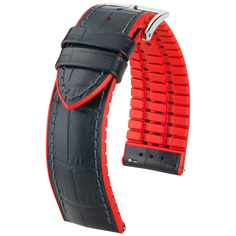 Hirsch Andy Performance Alligator Black Red Leather Watch Strap-Holben's Fine Watch Bands