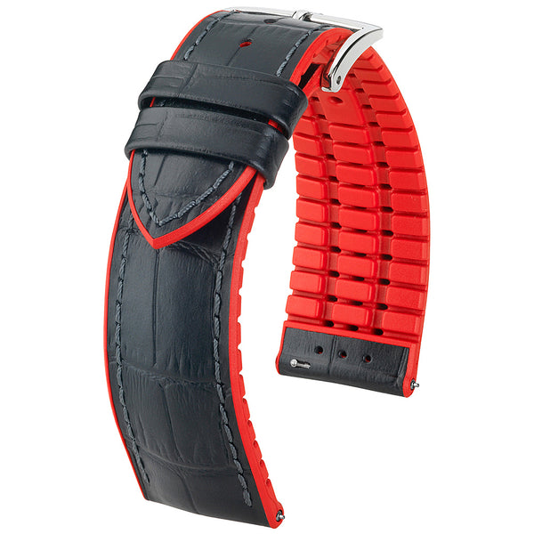 Hirsch Andy Performance Alligator Black Red Leather Watch Strap-Holben's Fine Watch Bands