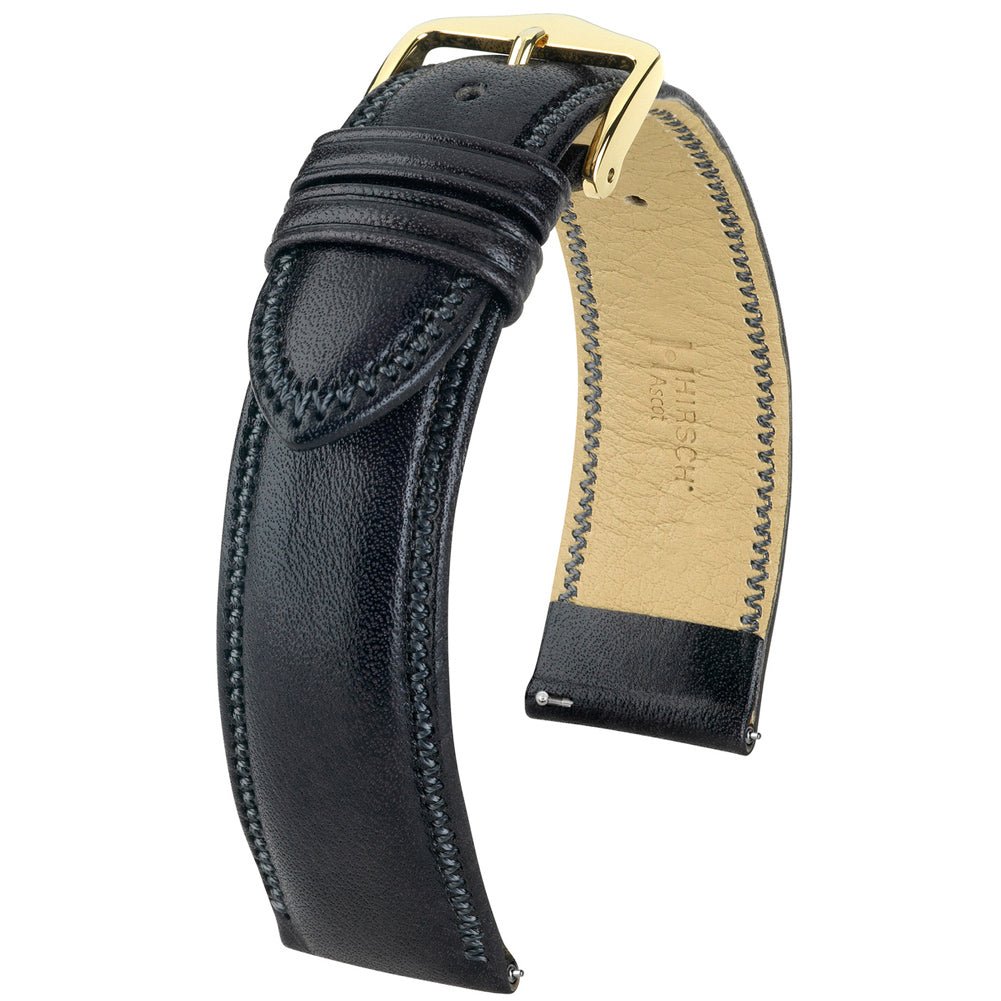 Hirsch Ascot Black English Leather Watch Strap | Holben's