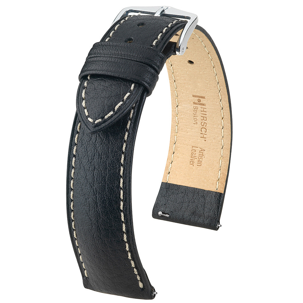 Hirsch Boston Black Leather Watch Strap-Holben's Fine Watch Bands