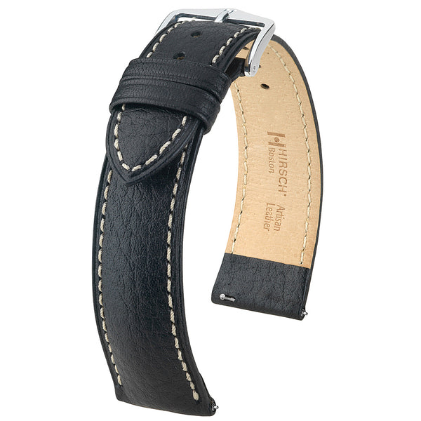 Hirsch Boston Black Leather Watch Strap-Holben's Fine Watch Bands