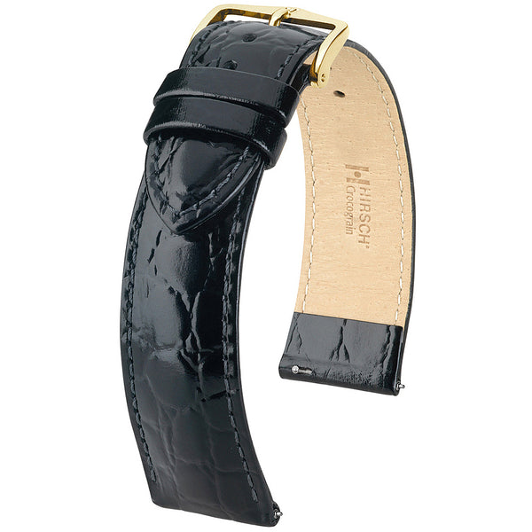 Hirsch Crocograin Black Crocodile-Grain Leather Watch Strap | Holben's