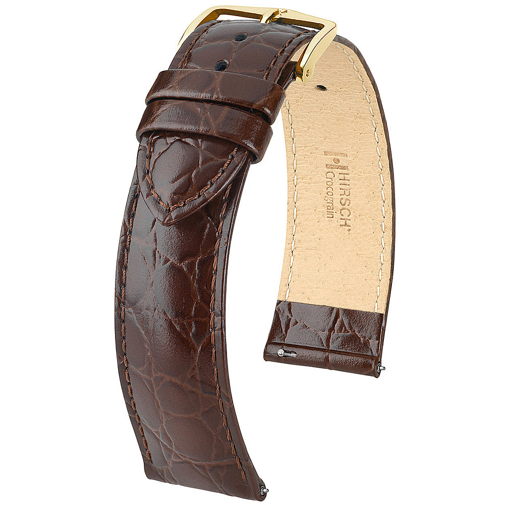 Hirsch Crocograin Brown Crocodile-Grain Leather Watch Strap | Holben's