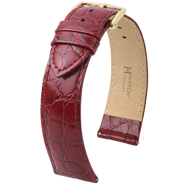 Hirsch Crocograin Burgundy Crocodile-Grain Leather Watch Strap | Holben's