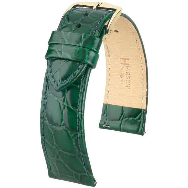 Hirsch Crocograin Green Crocodile-Grain Leather Watch Strap | Holben's