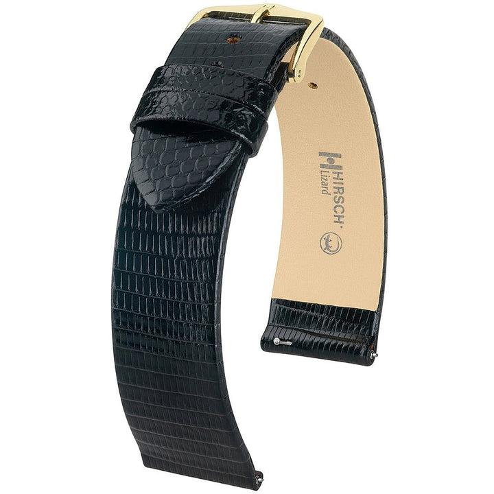 Hirsch Black Genuine Lizard Leather Dress Watch Band Strap