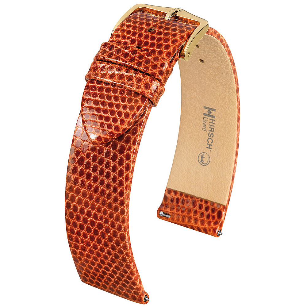Hirsch Genuine Lizard Gold Brown Leather Watch Strap | Holben's