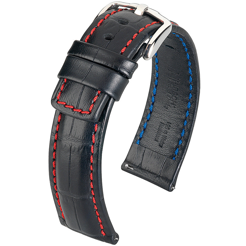 Hirsch Grand Duke Black Red Stitch Alligator-Grain Leather Watch Strap | Holben's