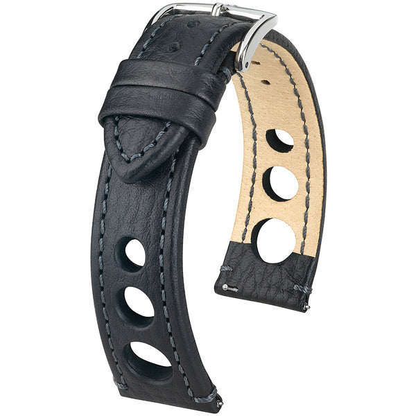 Hirsch Rally Black Leather Watch Strap-Holben's Fine Watch Bands