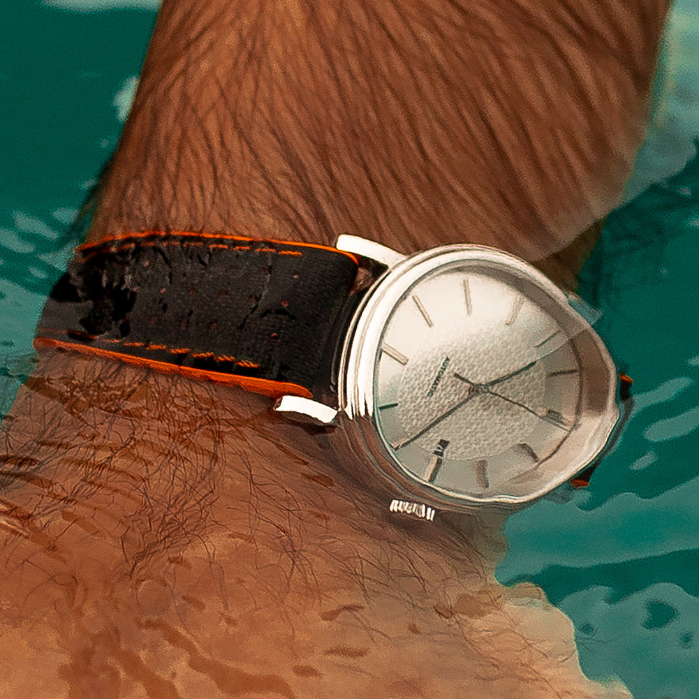 Hirsch Robby Sailcloth Black Orange Leather Watch Strap-Holben's Fine Watch Bands