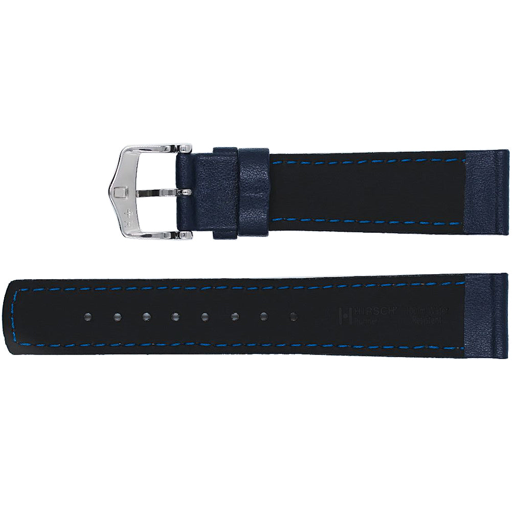Hirsch Runner Blue Leather Watch Strap-Holben's Fine Watch Bands
