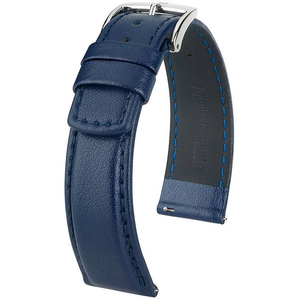 Hirsch Runner Blue Leather Watch Strap-Holben's Fine Watch Bands