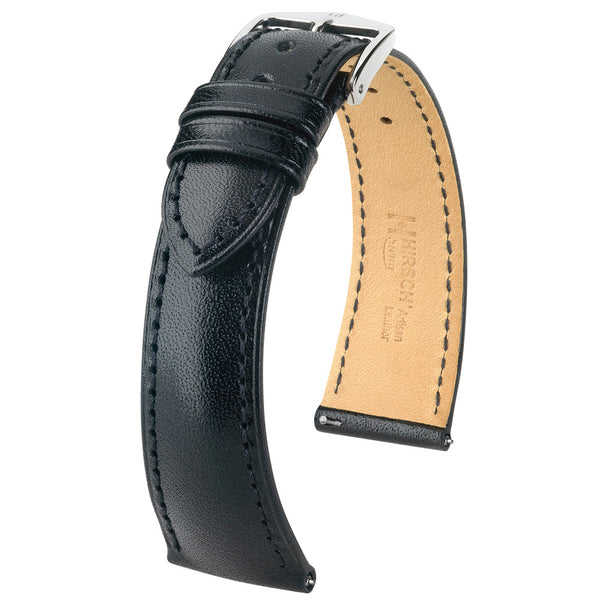 Hirsch Siena Black Vegetable-Tanned Leather Watch Strap | Holben's